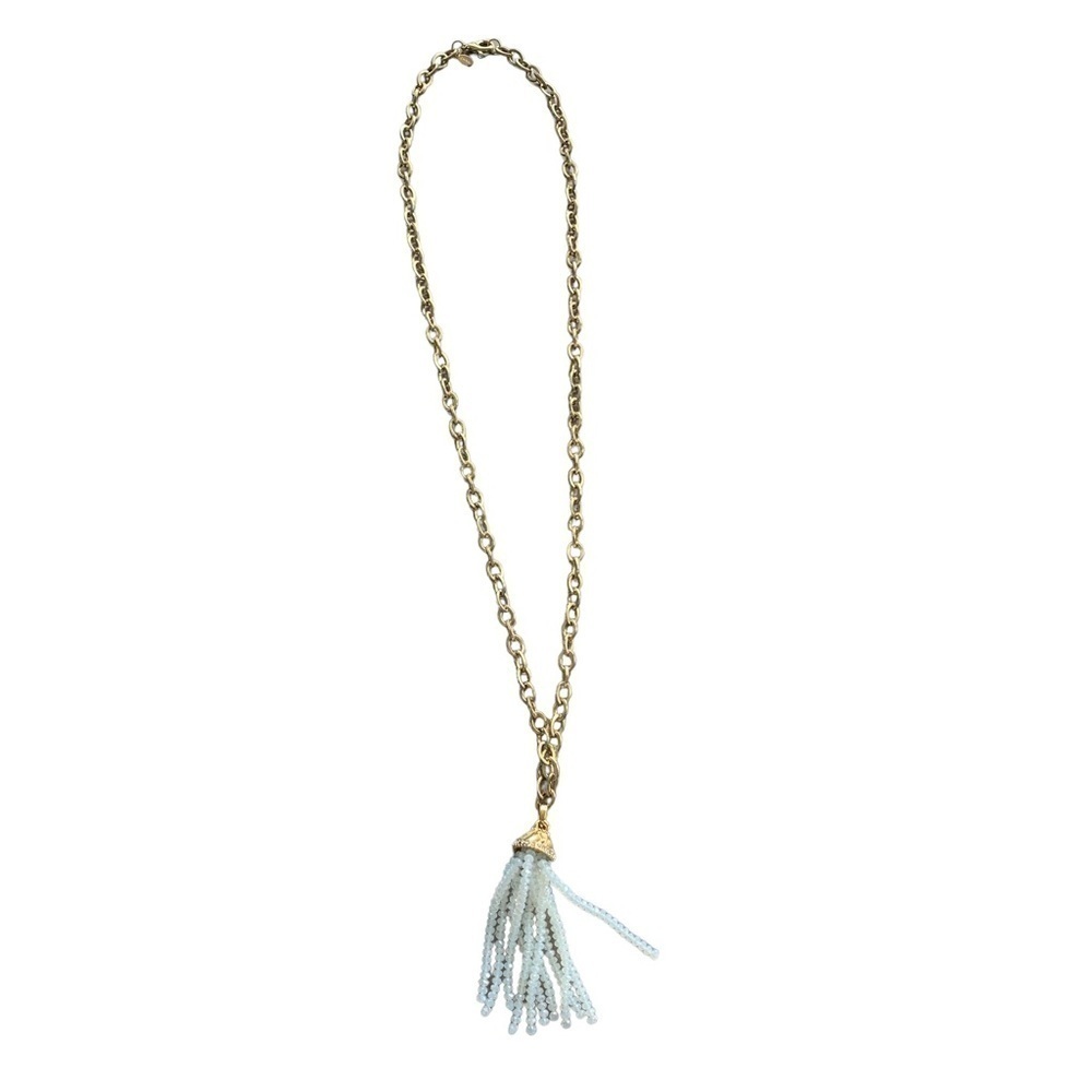 Adrienne Goldtone Tassel Necklace White 18” Chain 4” Tassel